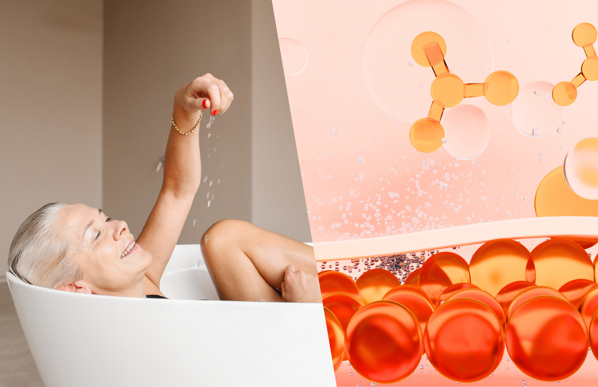 Older woman hydrating her skin with Hyaluronic Acid and Vitamin B5